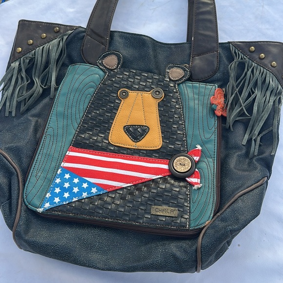 Chala Navy Blue Patriotic Brown Bear Tote Bag - Picture 3 of 11